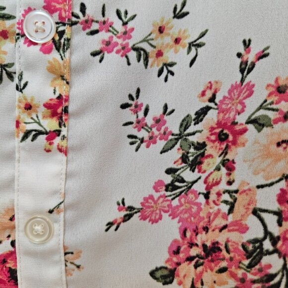 No Boundaries Floral Blouse XL Button Front Criss-Cross Back Recycled Poly - Picture 12 of 15